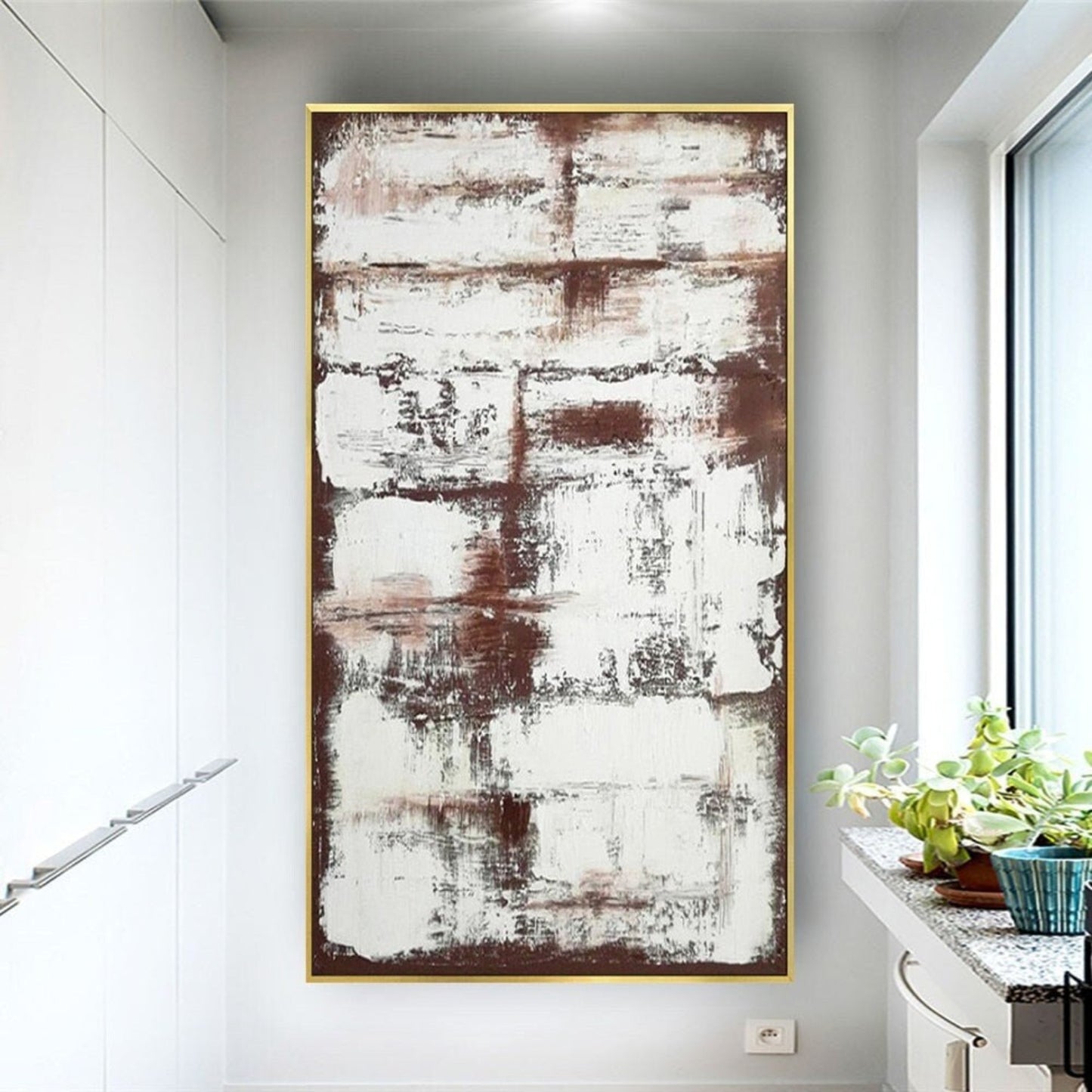 Brown White Minimalist 100% Hand Painted Artwork