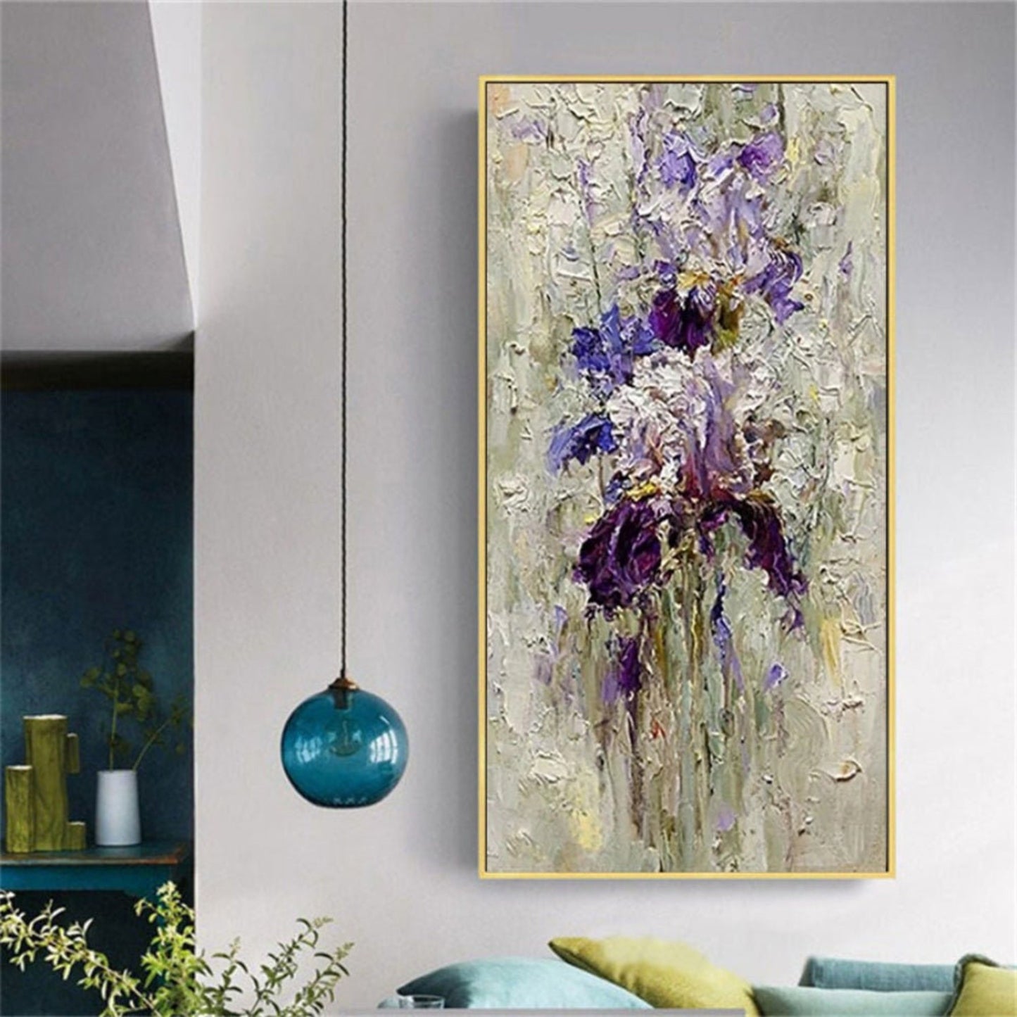 Abstract Violet Flowers 100% Hand Painted Wall Art