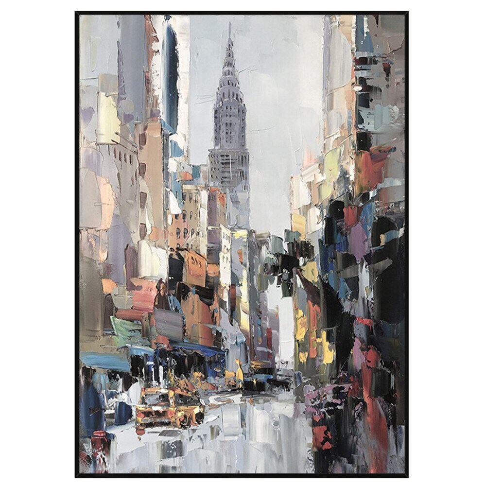 Beautiful City Street View Palette Knife Painting