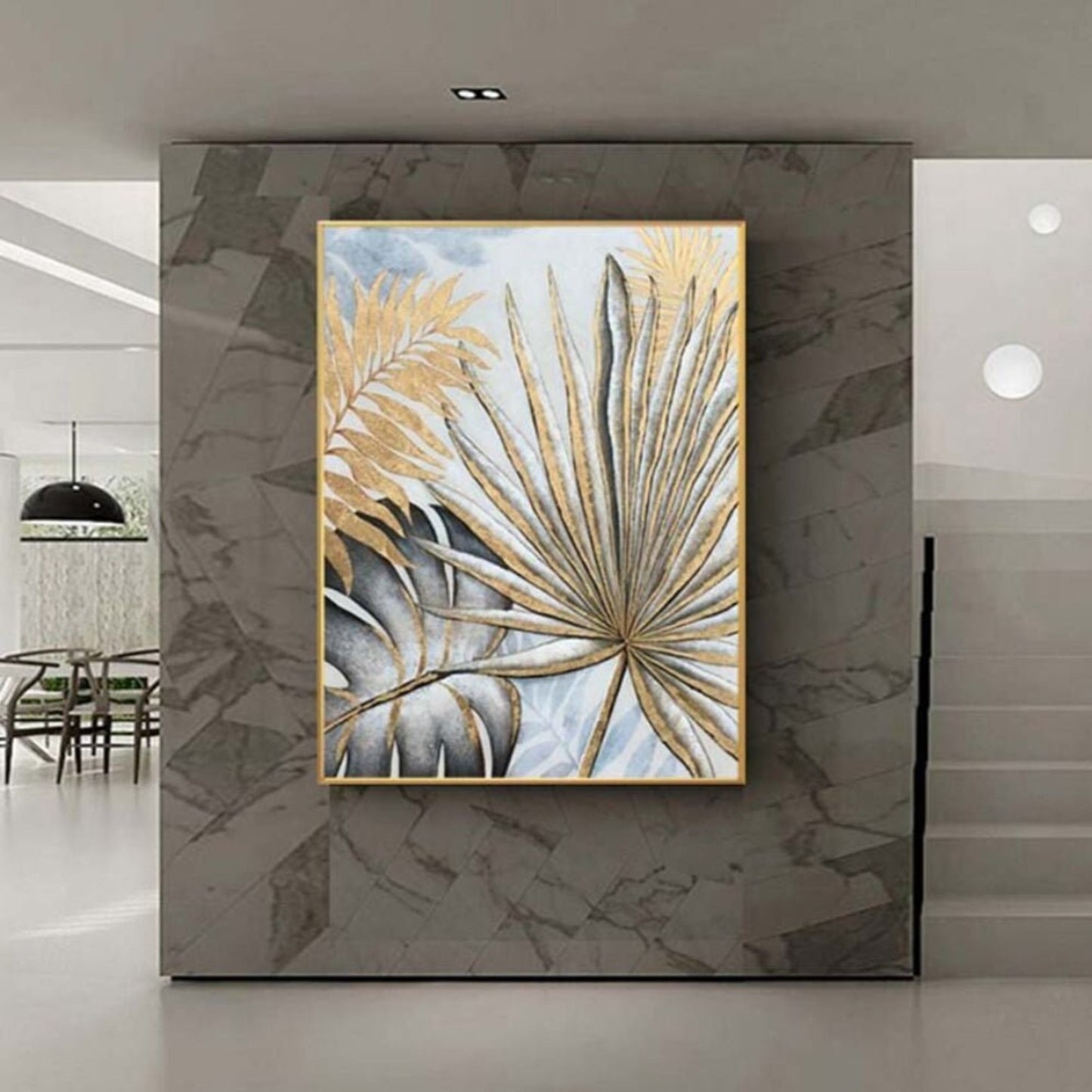 Elegant Gold Leaves 100% Hand Painted Wall Art