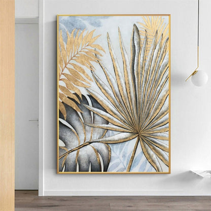 Elegant Gold Leaves 100% Hand Painted Wall Art