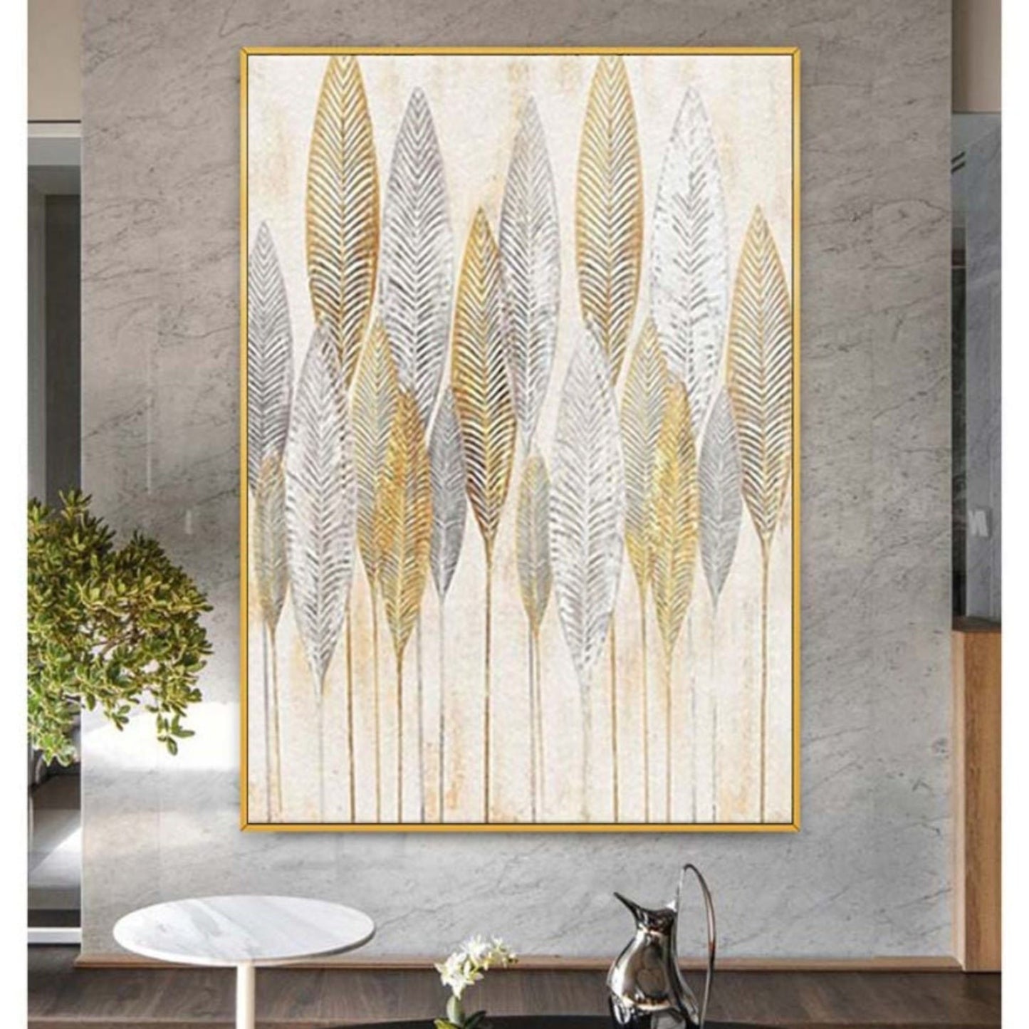 Gold Silver Metal Leaves 100% Hand Painted Artwork