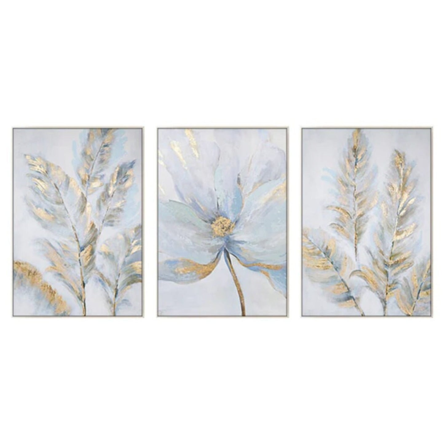 Abstract Blue 100% Hand Painted 3-Panel Floral Art