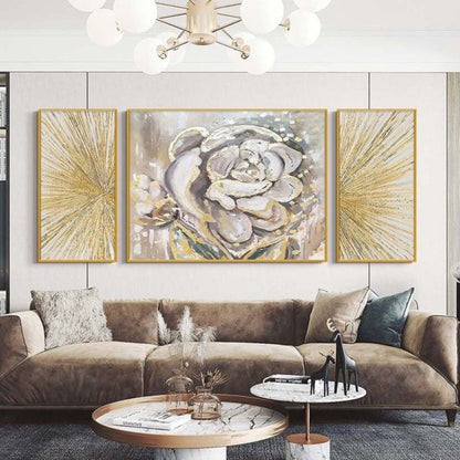 Elegant Golden Flower 100% Hand Painted Floral Art