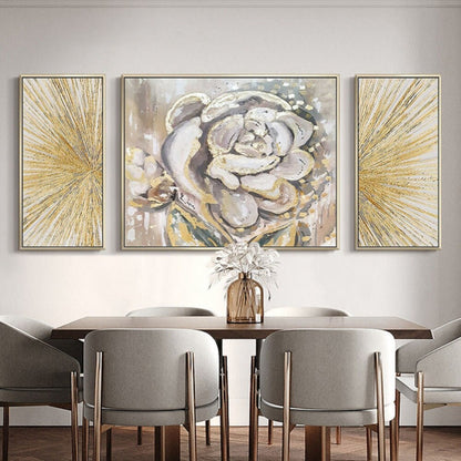 Elegant Golden Flower 100% Hand Painted Floral Art