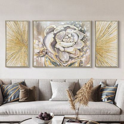 Elegant Golden Flower 100% Hand Painted Floral Art