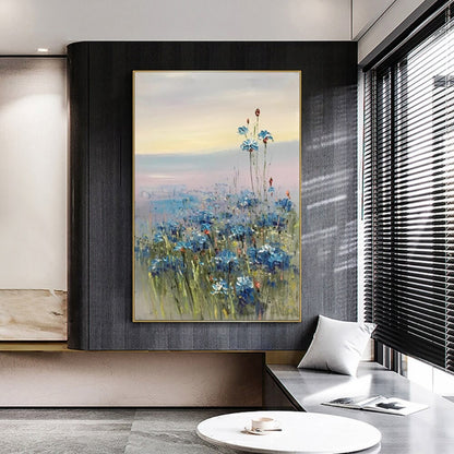 Abstract Blue Flowers 100% Hand Painted canvas