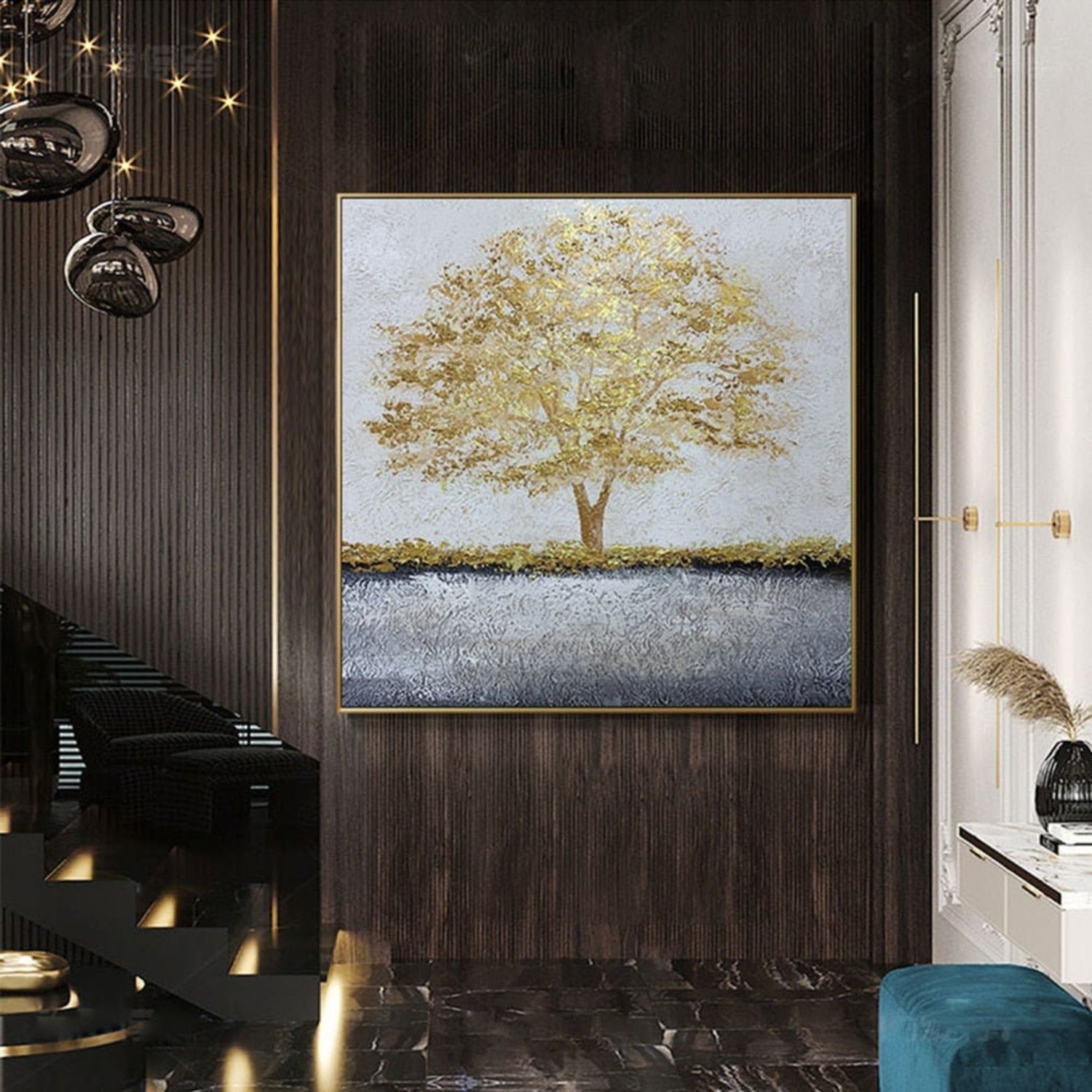 Textured Golden Tree Abstract Landscape Painting