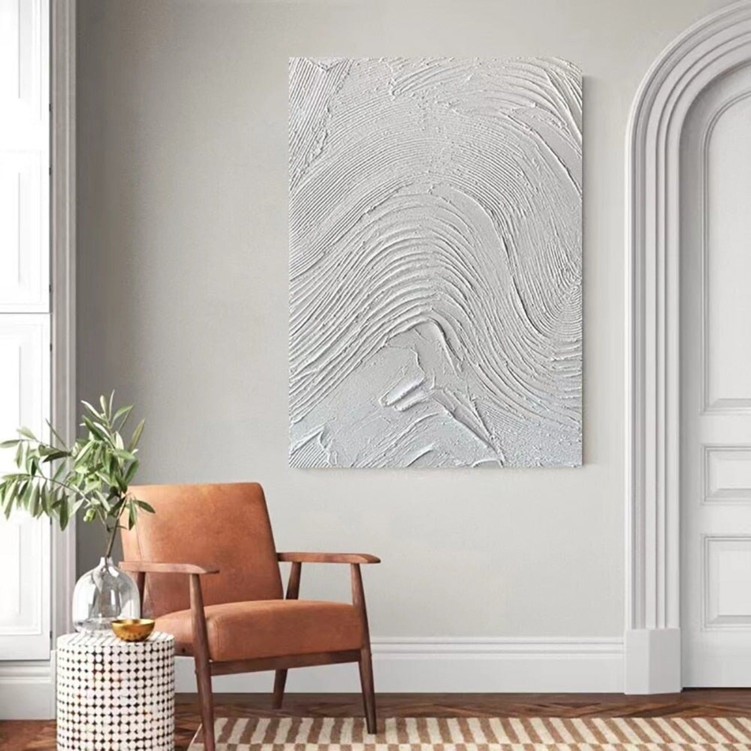 Concrete Style White Waves 3D Textured Painting