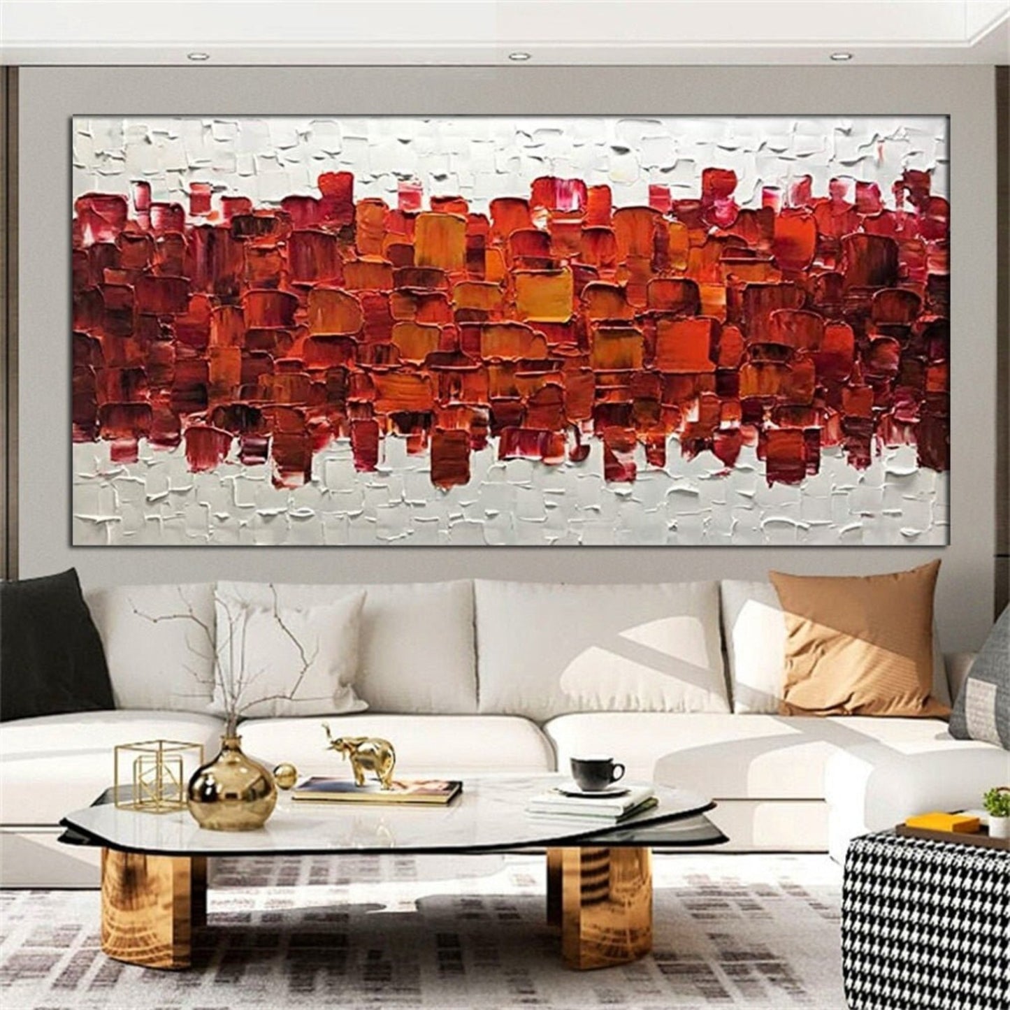 3D Red Texture 100% Hand Painted Palette Knife Art