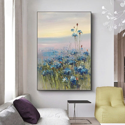Abstract Blue Flowers 100% Hand Painted canvas