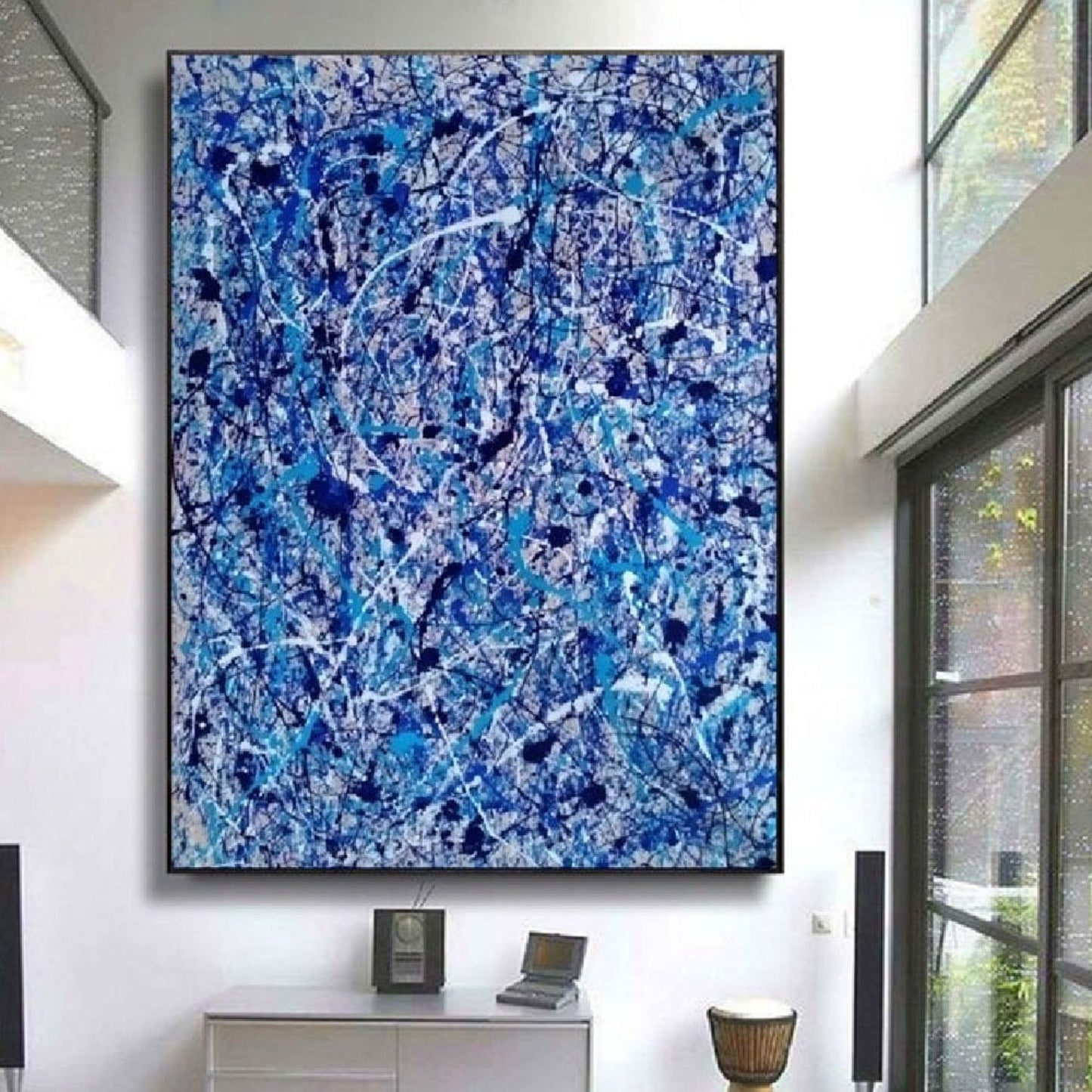 Abstract Blue 100% Hand Painted Pollock Canvas Art