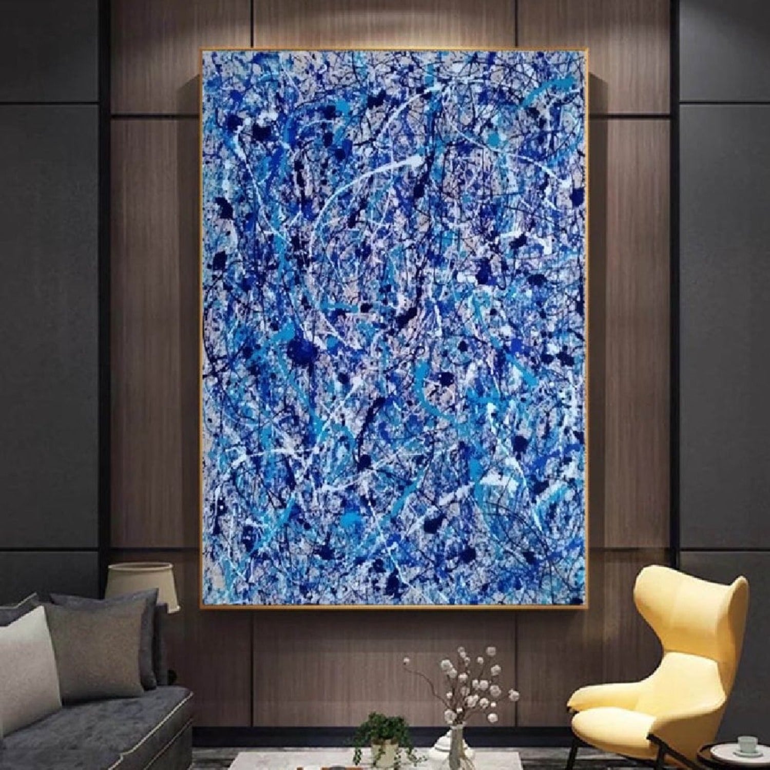 Abstract Blue 100% Hand Painted Pollock Canvas Art