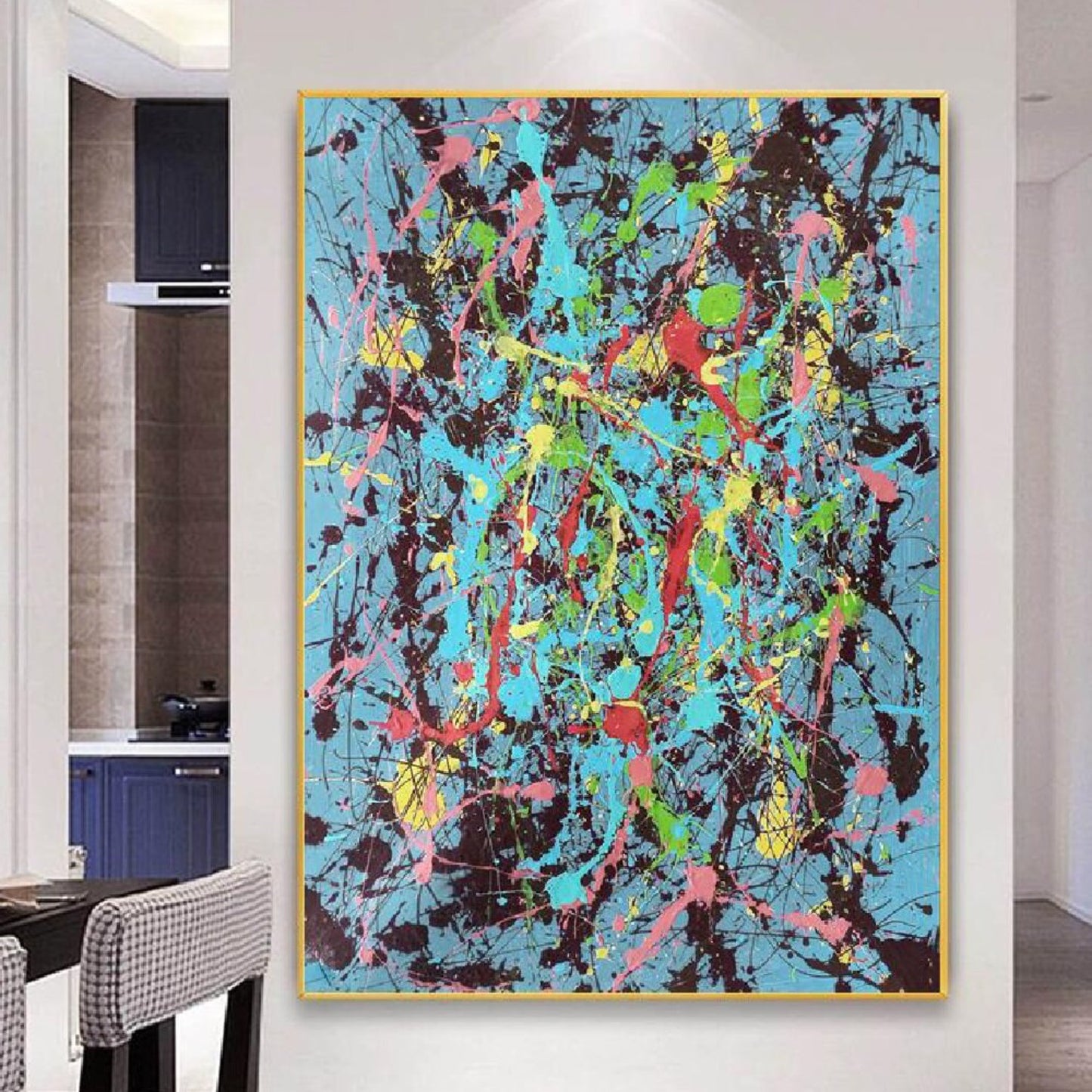 Jackson Pollock Modern Blue Splatter Oil Painting