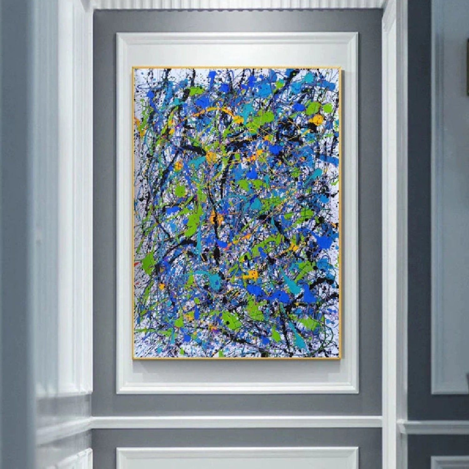 Original Acrylic Pollock Style Blue Green Wall Art