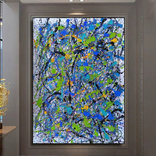 Original Acrylic Pollock Style Blue Green Wall Art