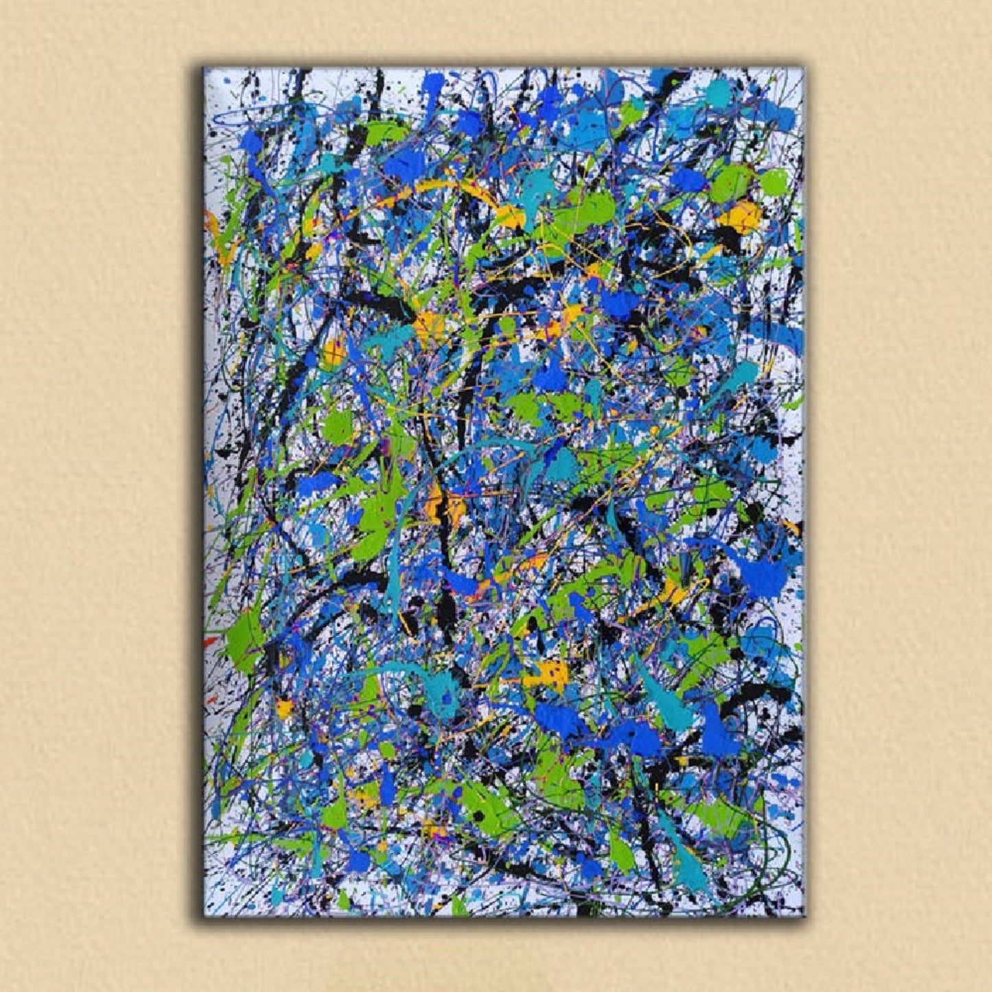 Original Acrylic Pollock Style Blue Green Wall Art