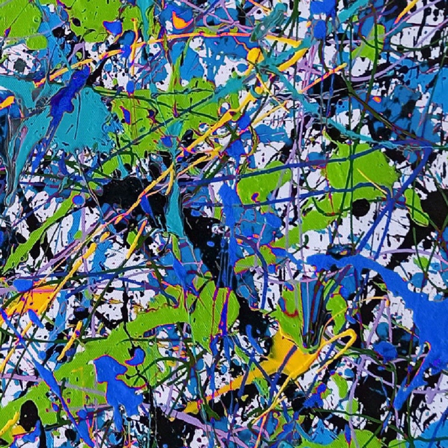 Original Acrylic Pollock Style Blue Green Wall Art