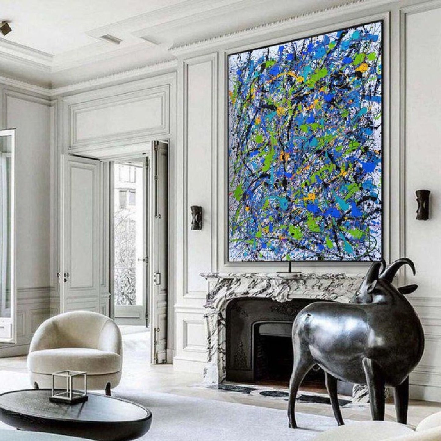 Original Acrylic Pollock Style Blue Green Wall Art