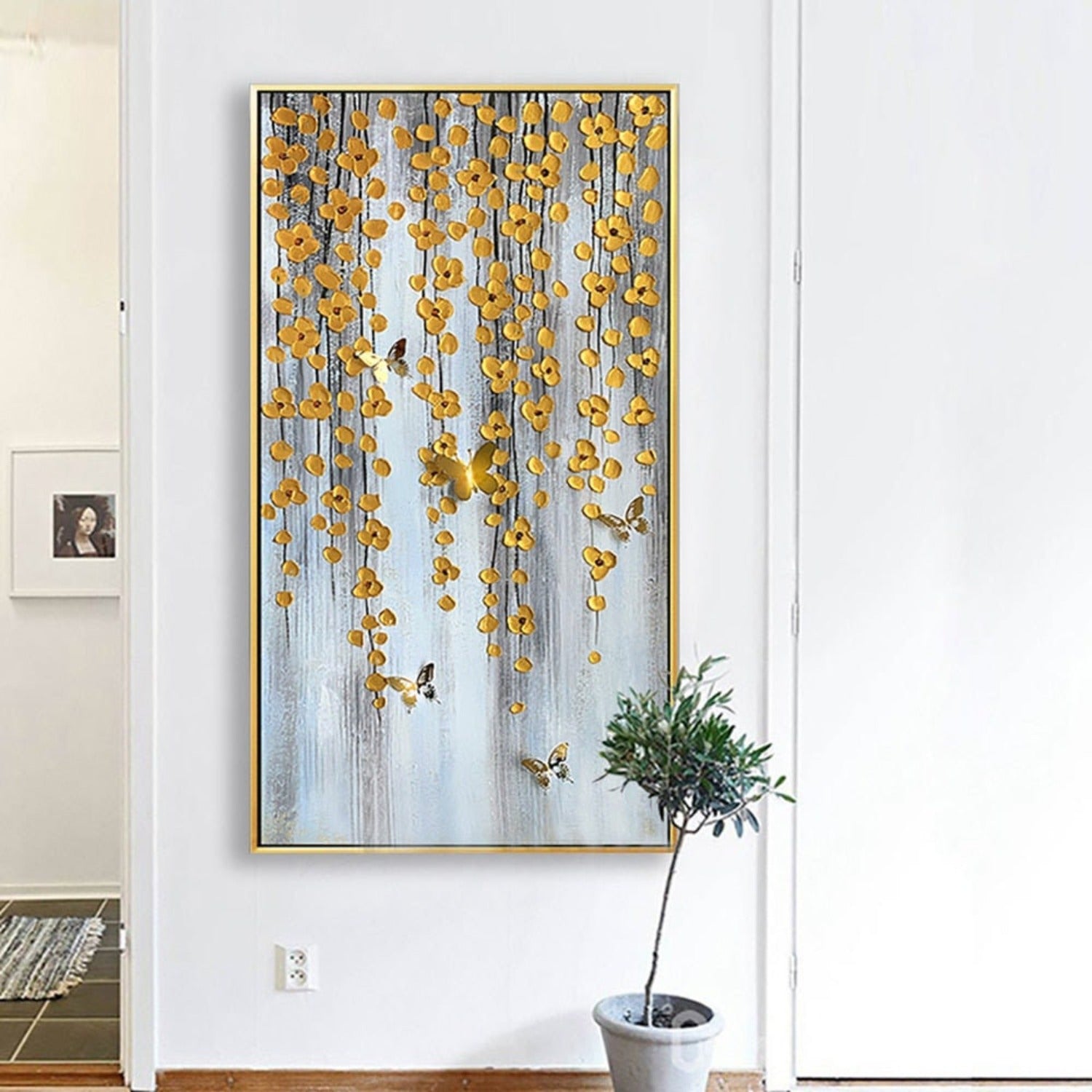 Golden Flowers 100% Hand Painted Wall Hanging Art