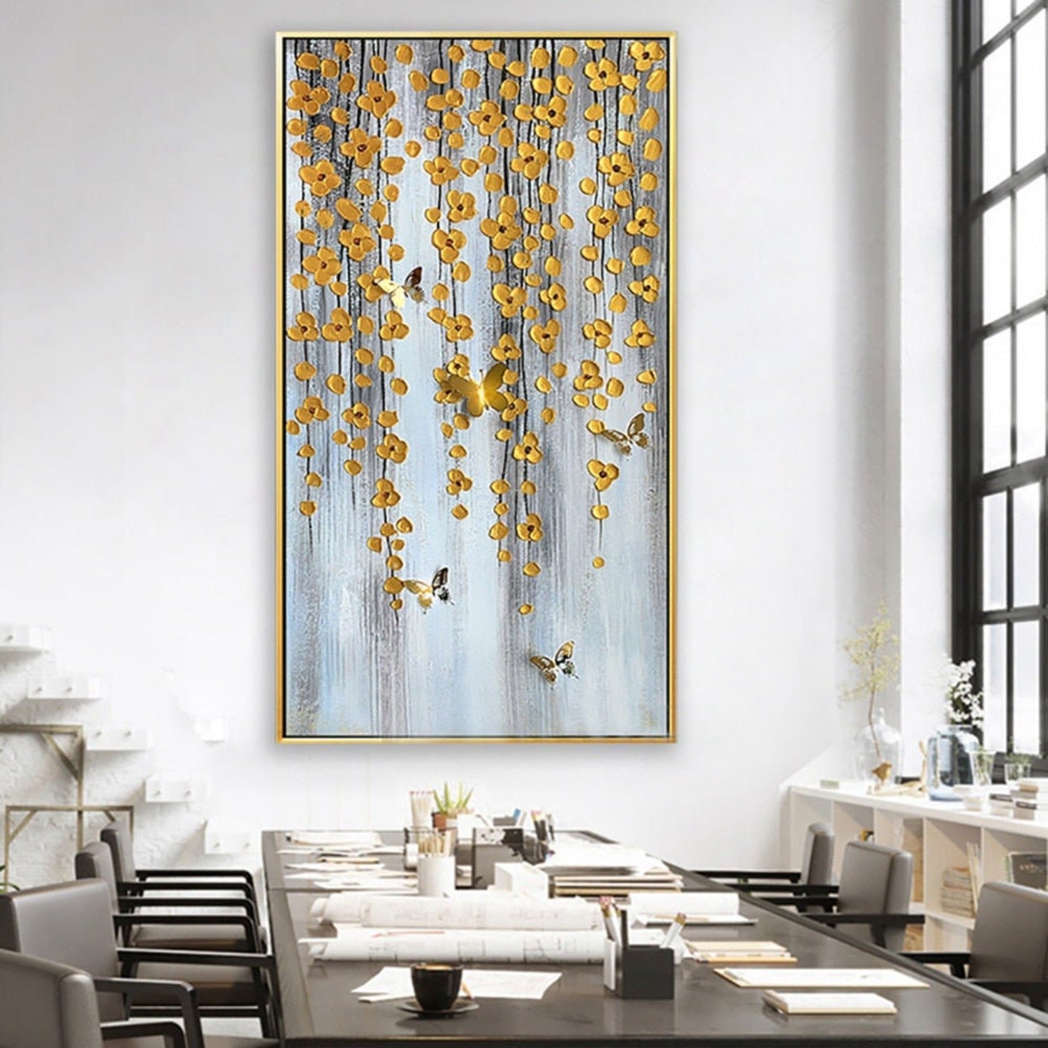 Golden Flowers 100% Hand Painted Wall Hanging Art