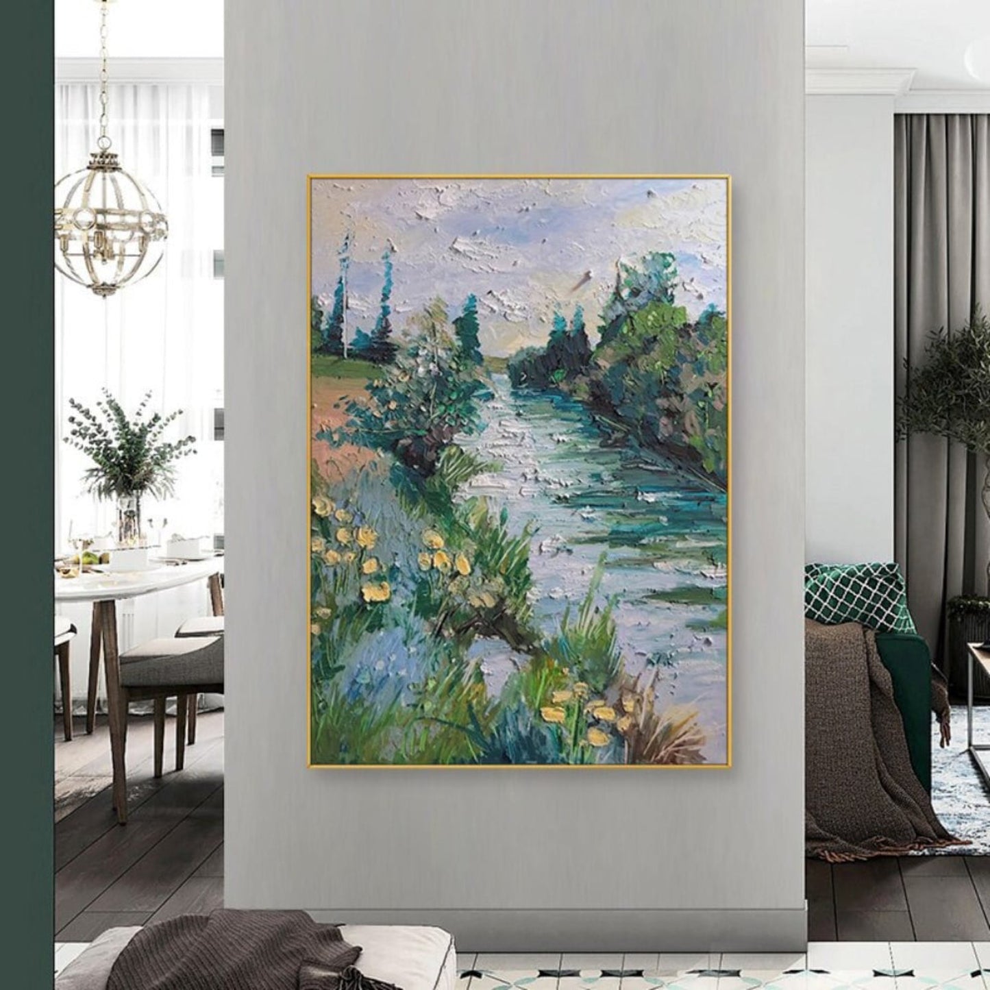 Beautiful River Side 100% Hand Painted Wall Decor