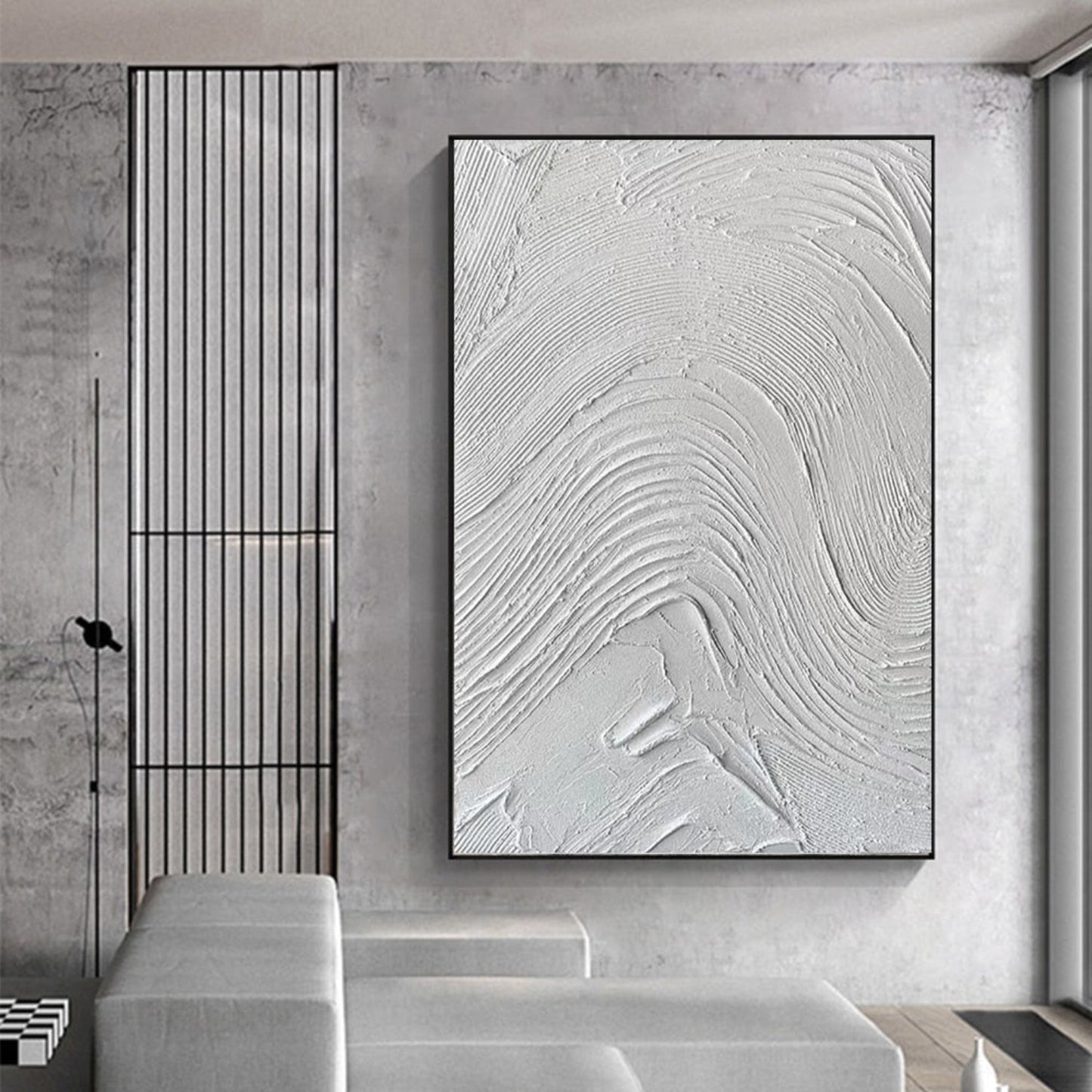 Concrete Style White Waves 3D Textured Painting