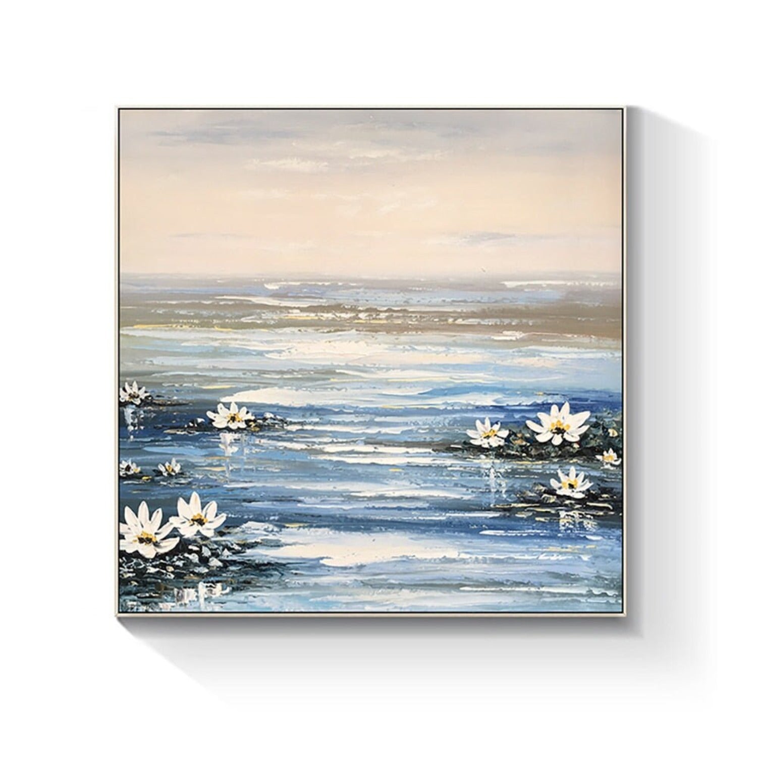 Contemporary White Lotus Flowers 3D Landscape Art