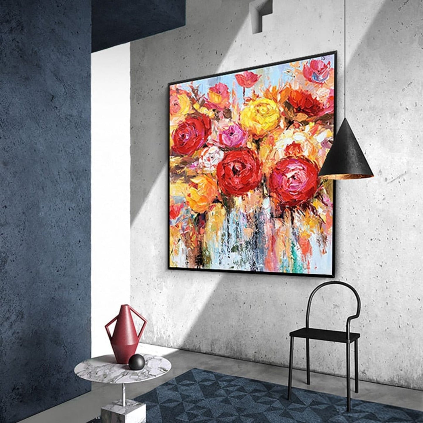 Colourful Blooming Roses Textured Floral Painting