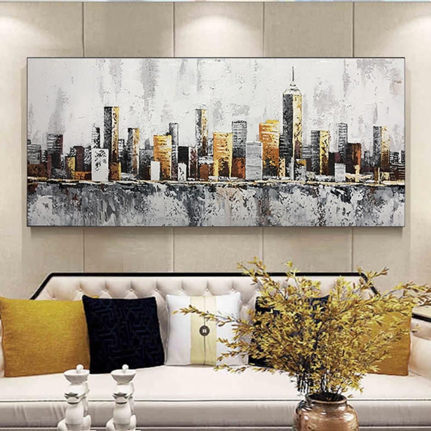 Modern Urban City Skyline Acrylic Oil Painting