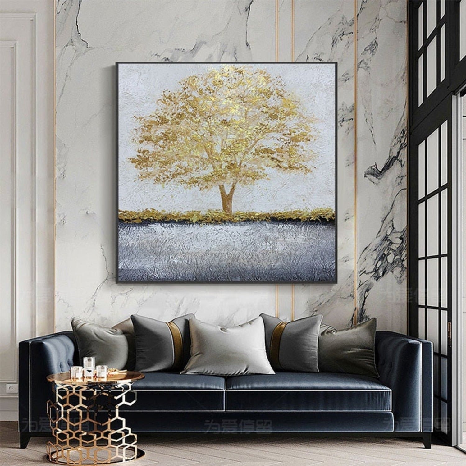 Textured Golden Tree Abstract Landscape Painting