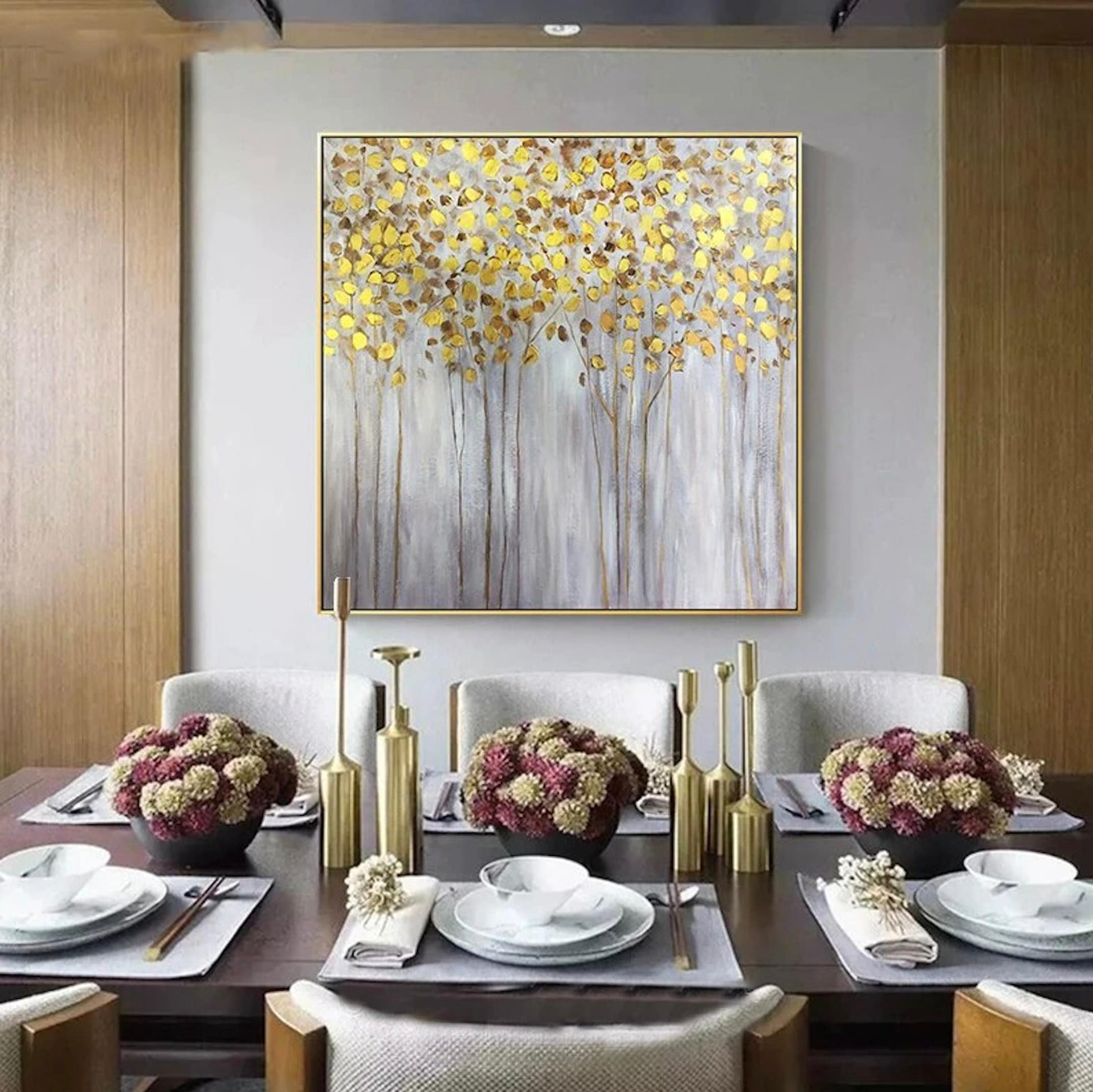 Abstract Contemporary Autumn Gold Forest Painting