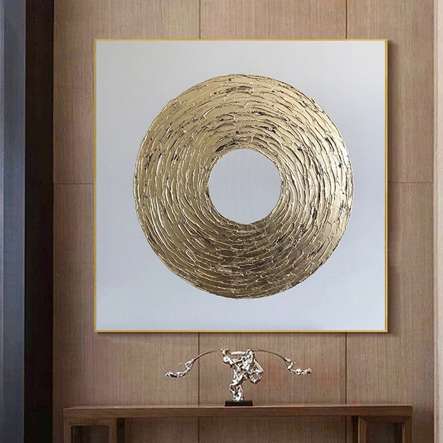 3D Textured Gold Foil Geometric Circle Painting