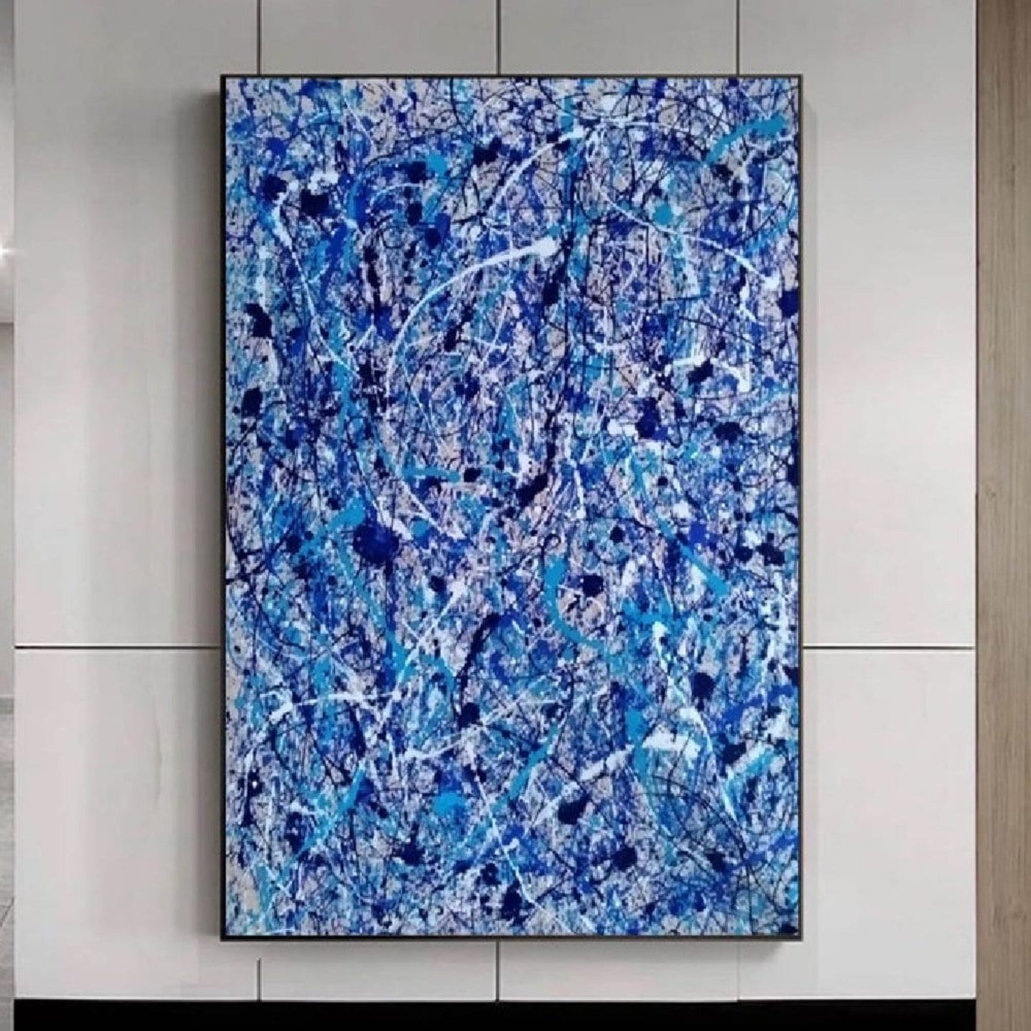 Abstract Blue 100% Hand Painted Pollock Canvas Art