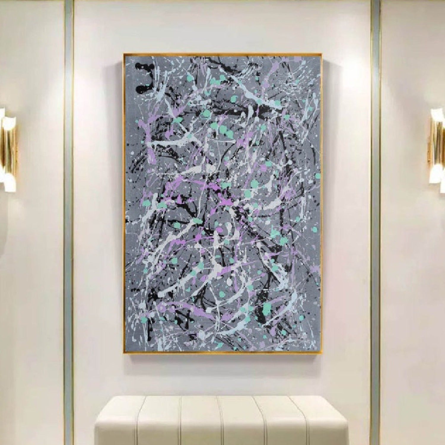 Grey Drip Style 100% Hand Painted Pollock Artwork