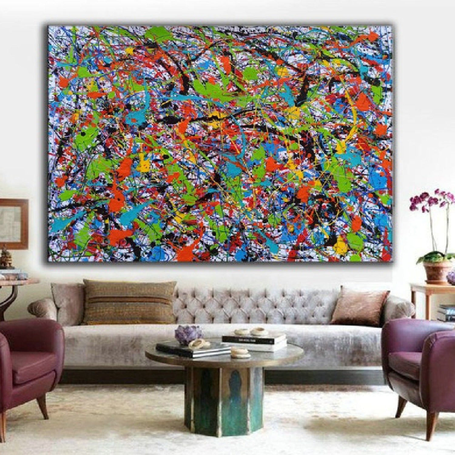 Colourful Pollock Style 100% Hand Painted Wall Art