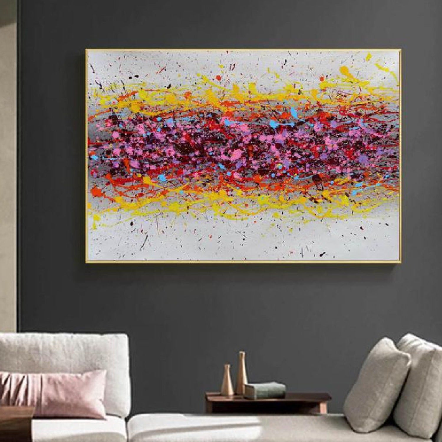 Acrylic Red Pollock Dripping Original Oil Painting