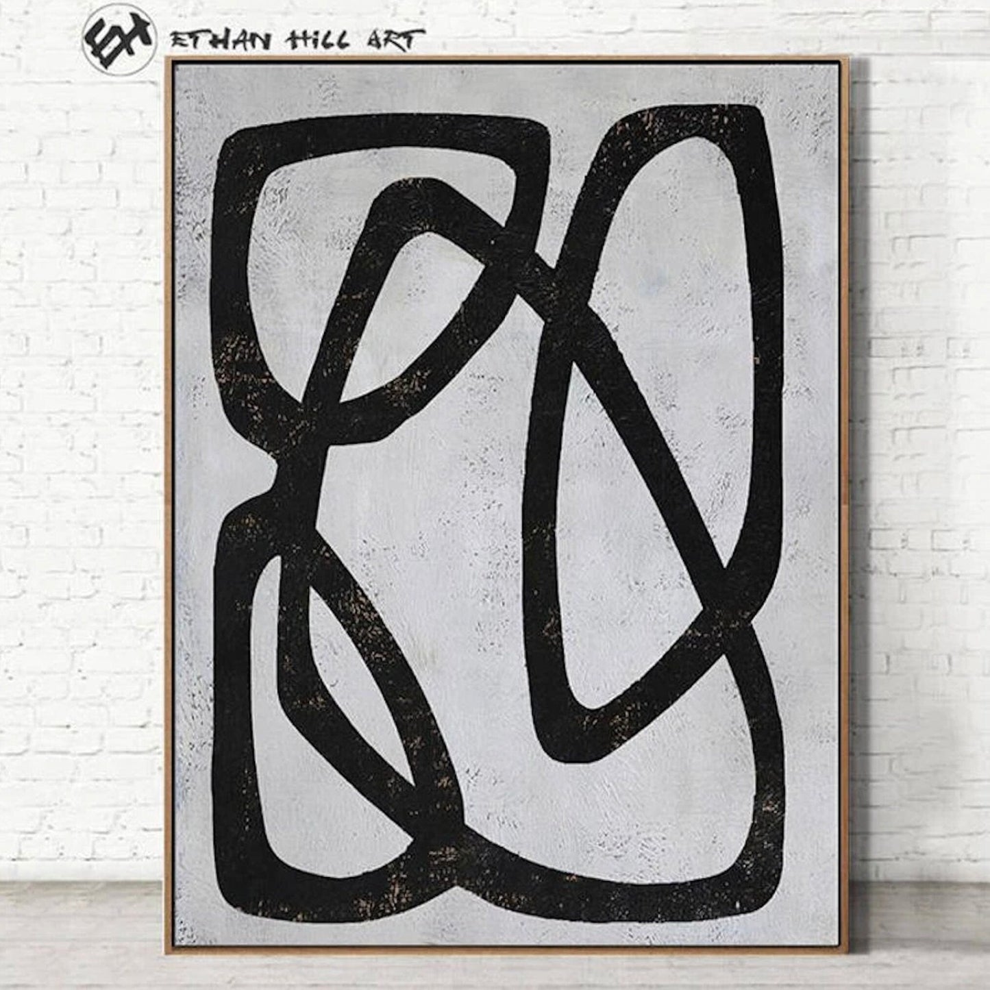 Mid Century Modern Black White Acrylic Painting