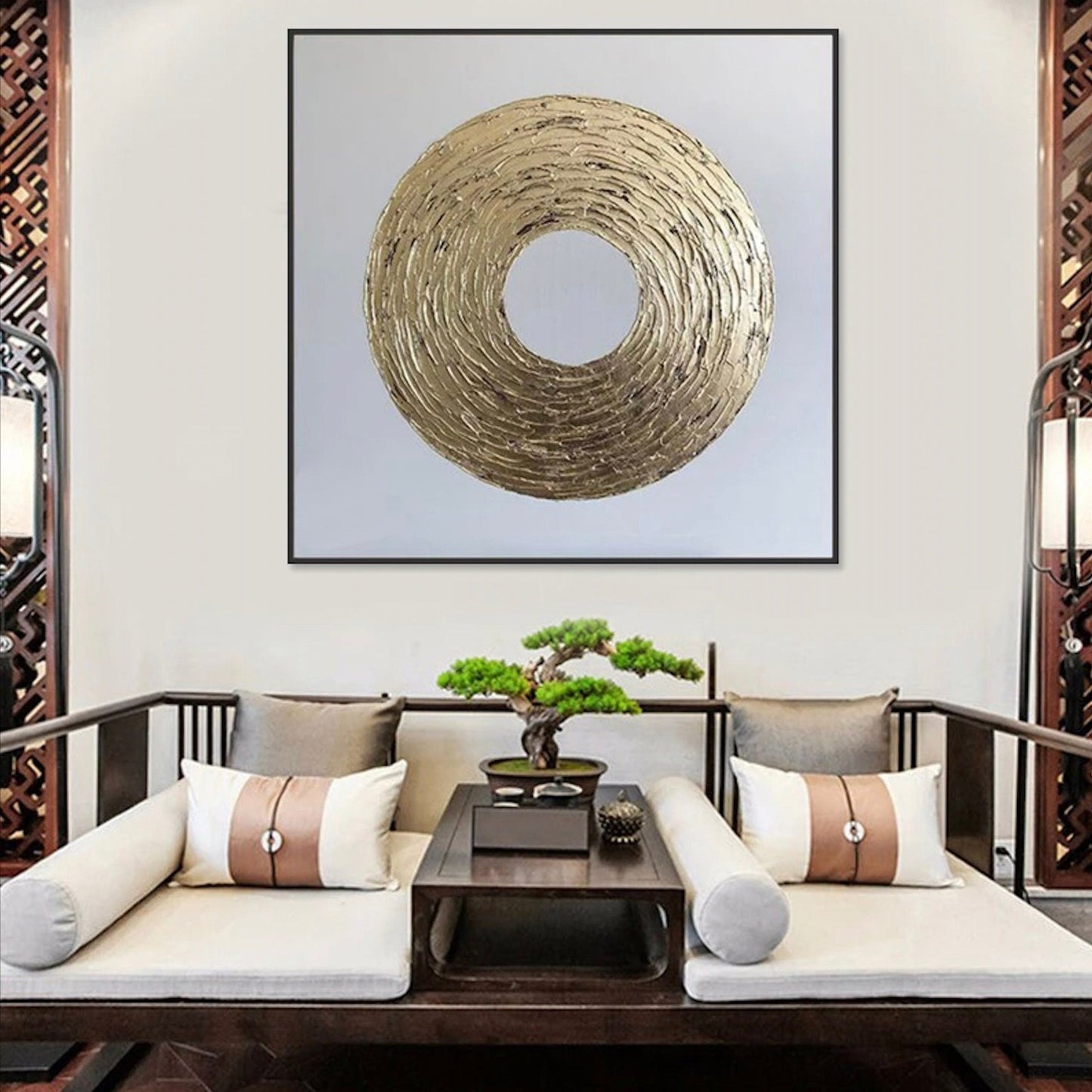 3D Textured Gold Foil Geometric Circle Painting