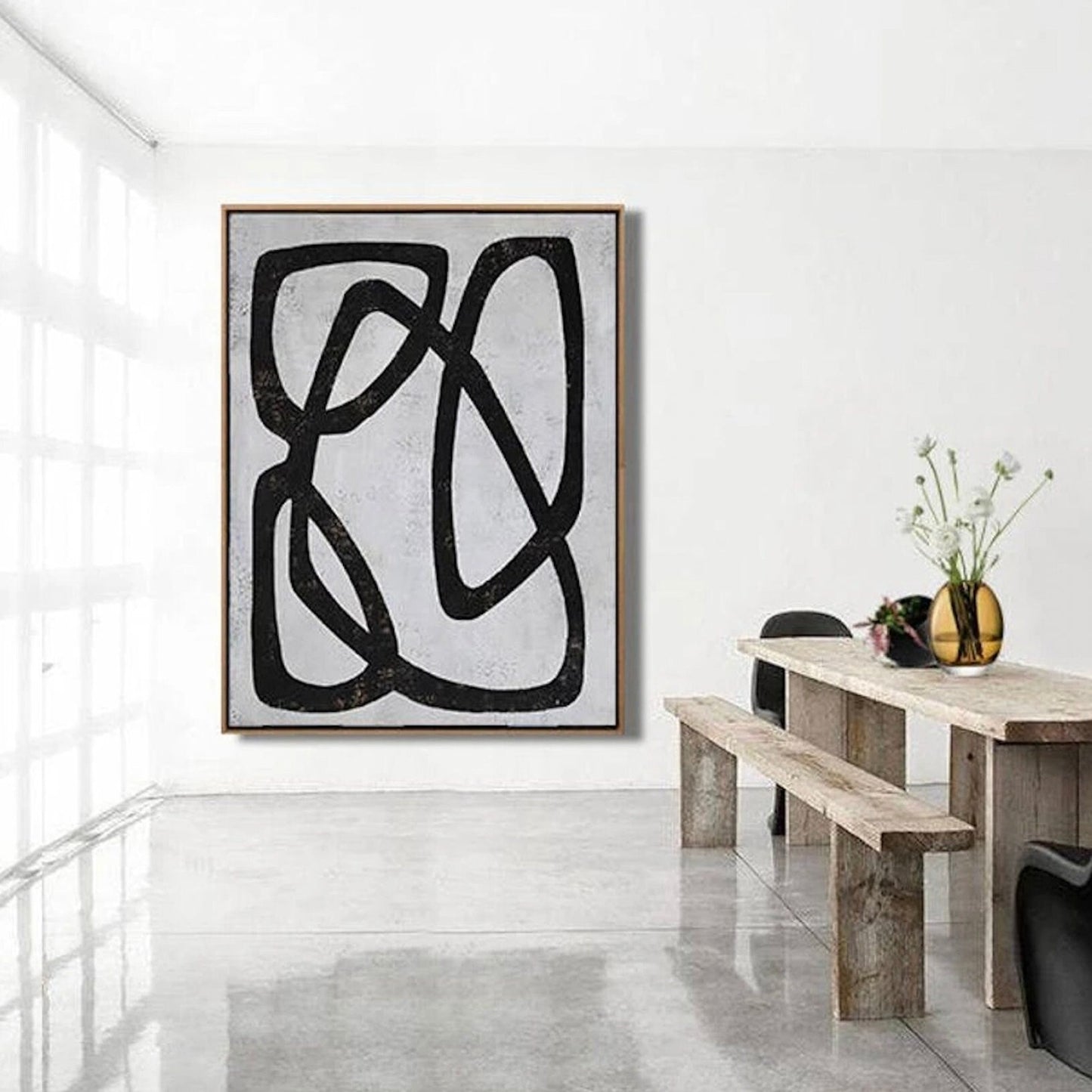 Mid Century Modern Black White Acrylic Painting