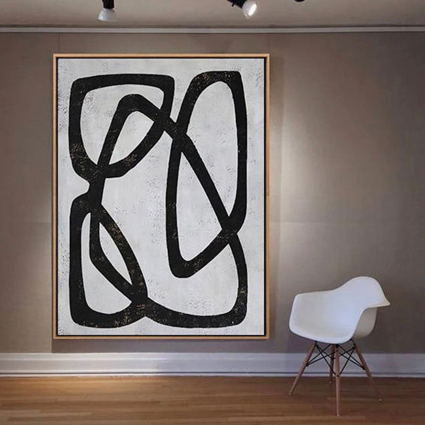 Mid Century Modern Black White Acrylic Painting