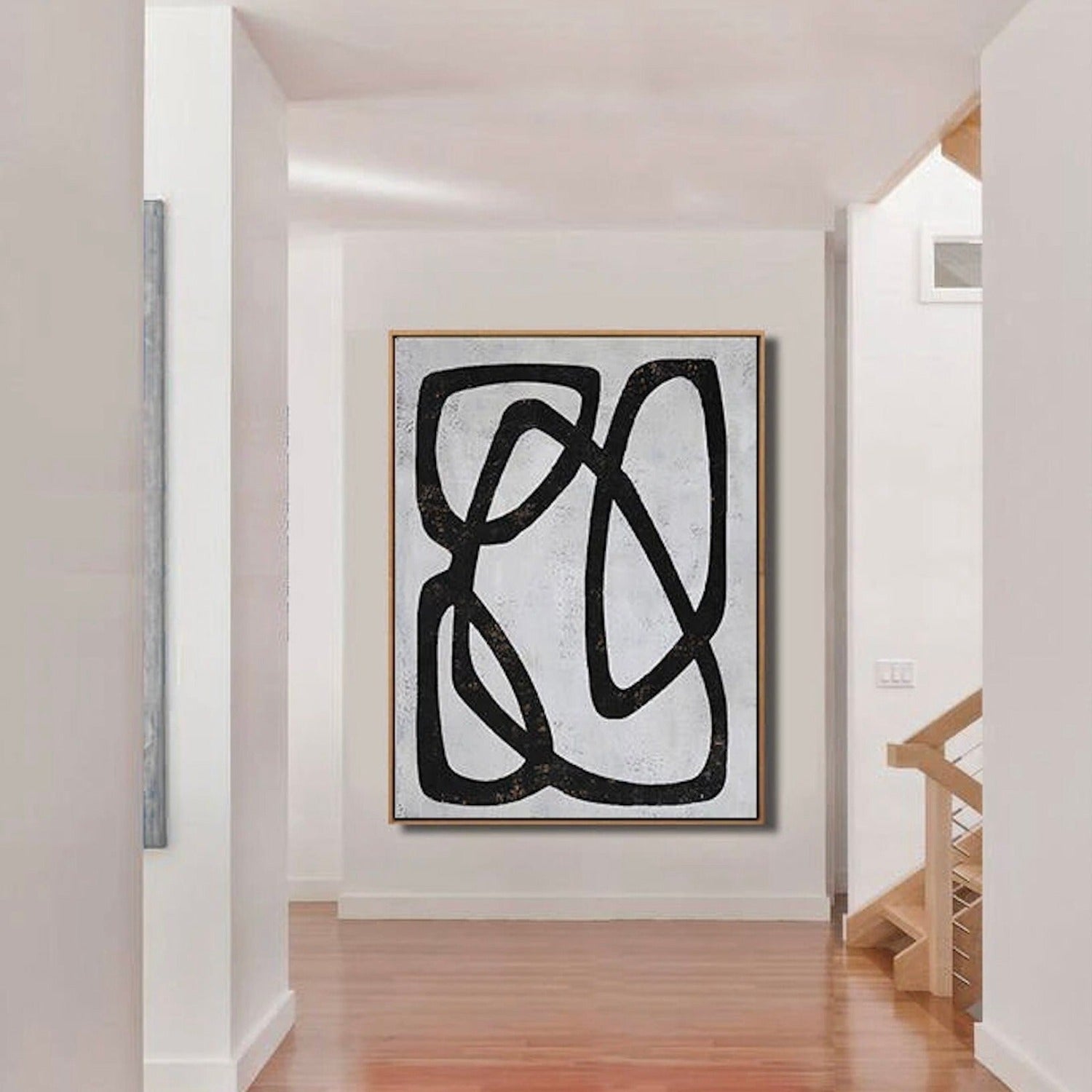 Mid Century Modern Black White Acrylic Painting