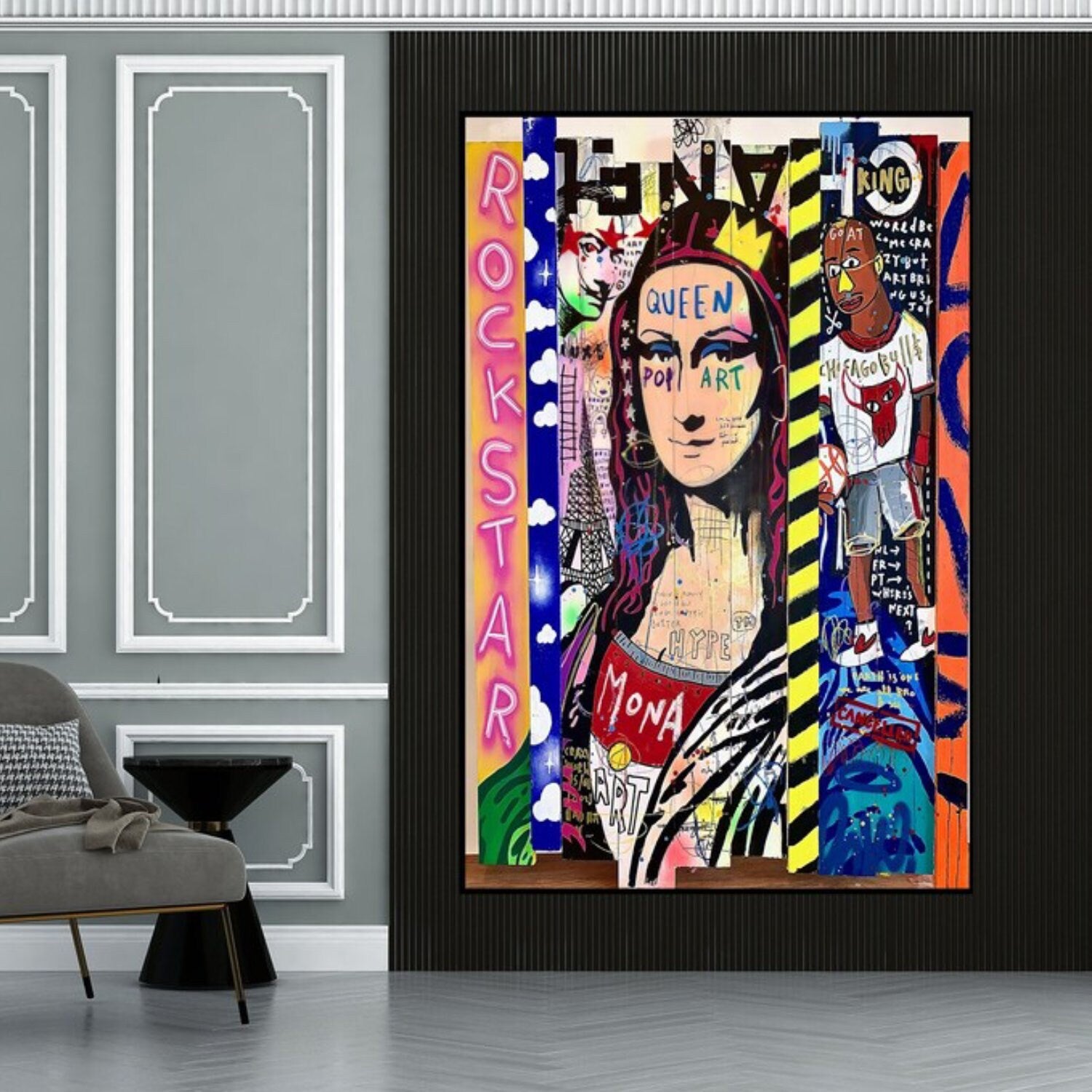 Colorful Mona Lisa 100% Hand Painted Graffiti Art