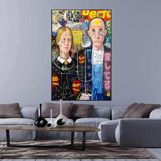 American Gothic 100% Hand Painted Graffiti Pop Art