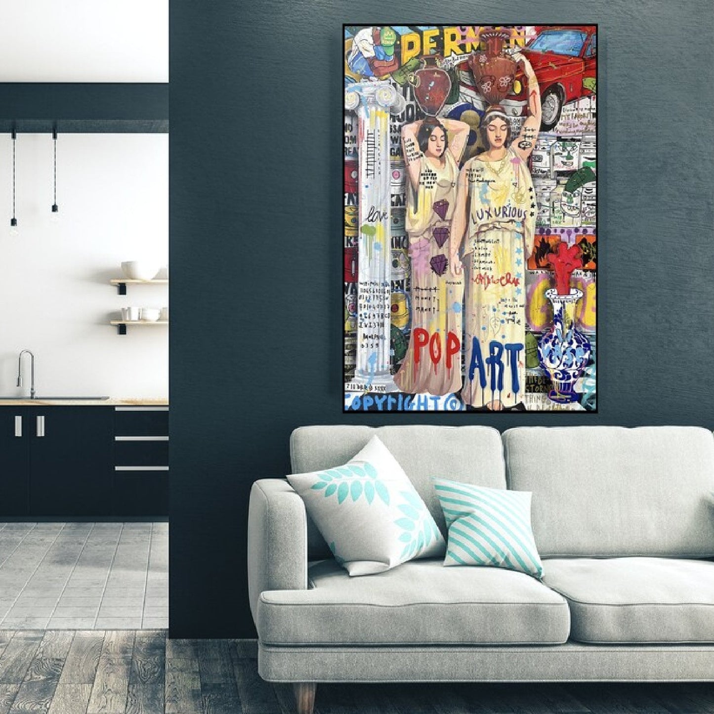 Women Carrying Vase Graffiti Pop Art Painting