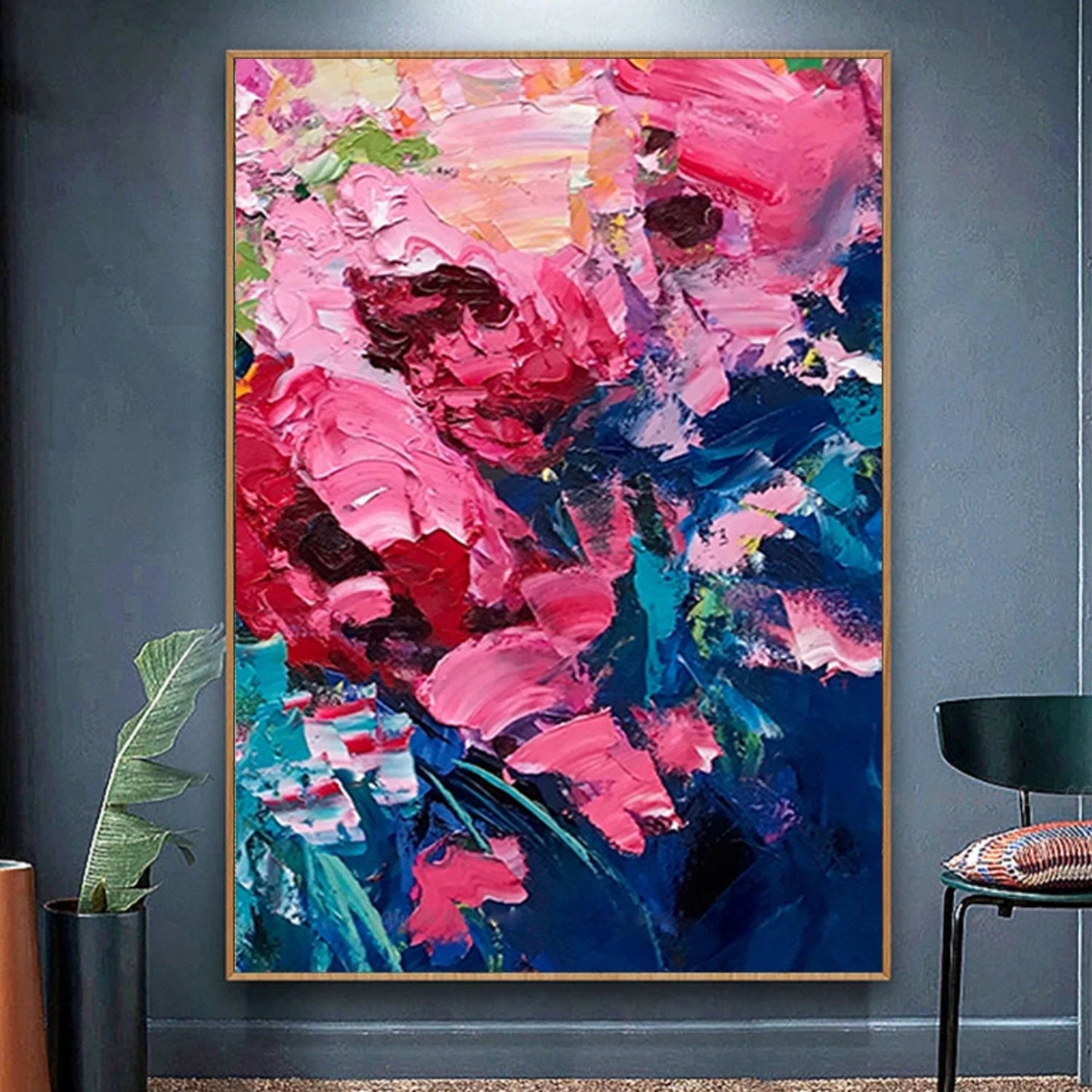 Pink Blue Heavy Textured Acrylic Palette Knife Art