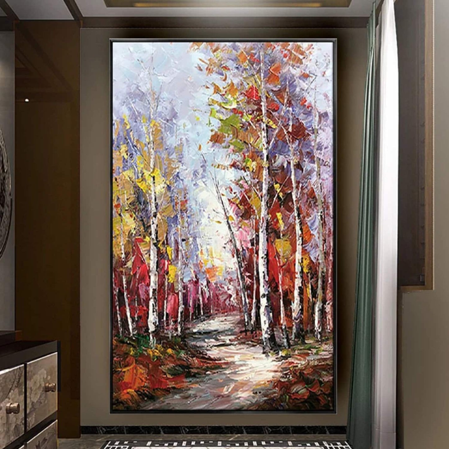 Autumn Birch Forest 100% Hand Painted Wall Art