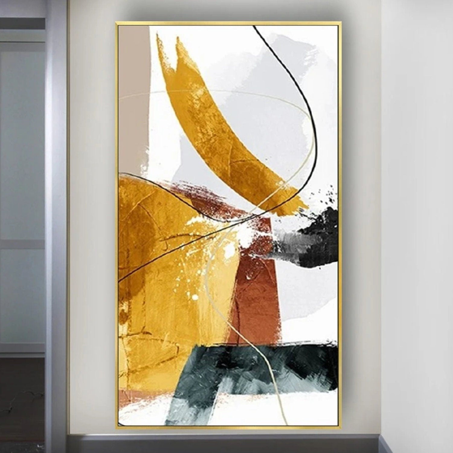 Abstract Golden 100% Hand Painted Modern Wall Art