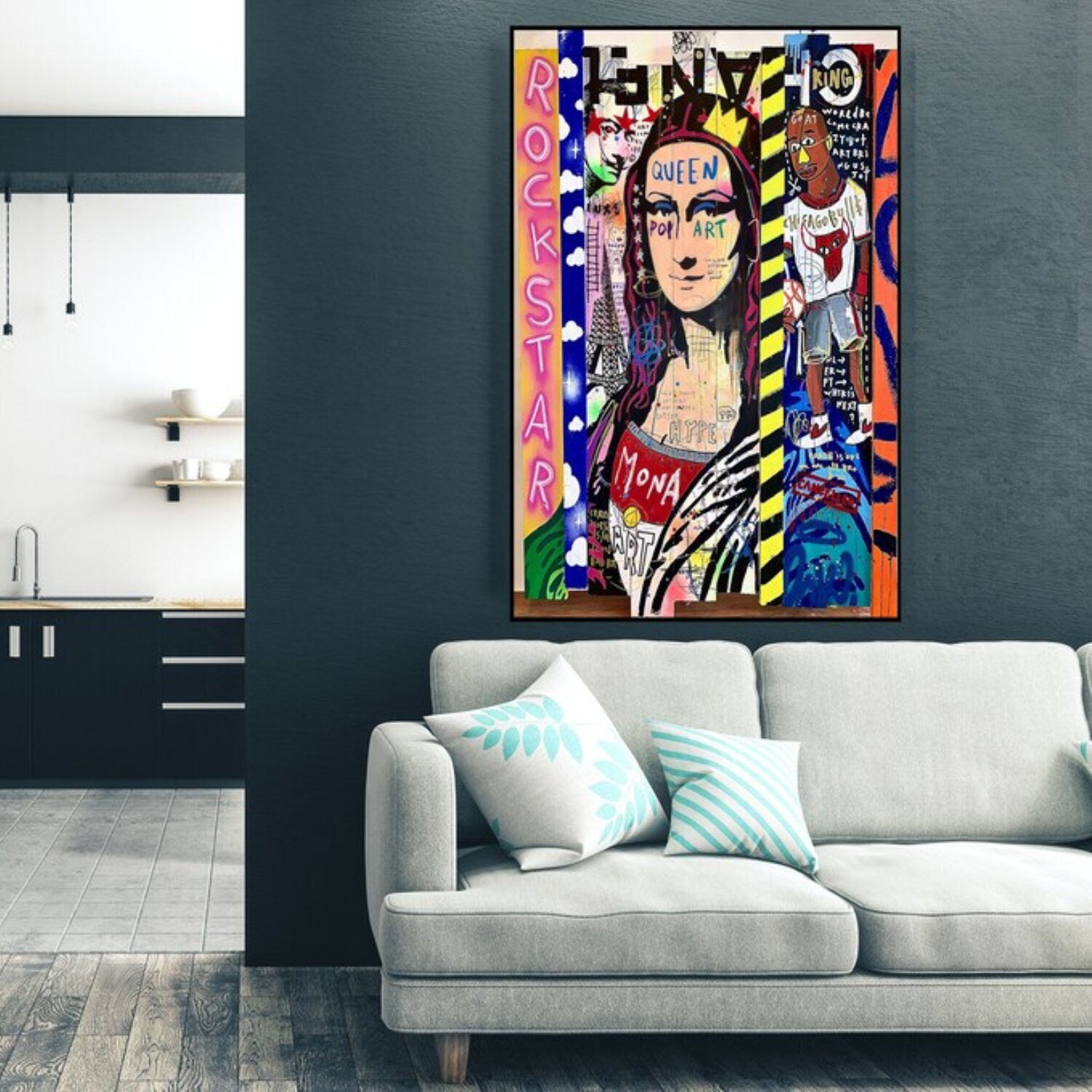 Colorful Mona Lisa 100% Hand Painted Graffiti Art