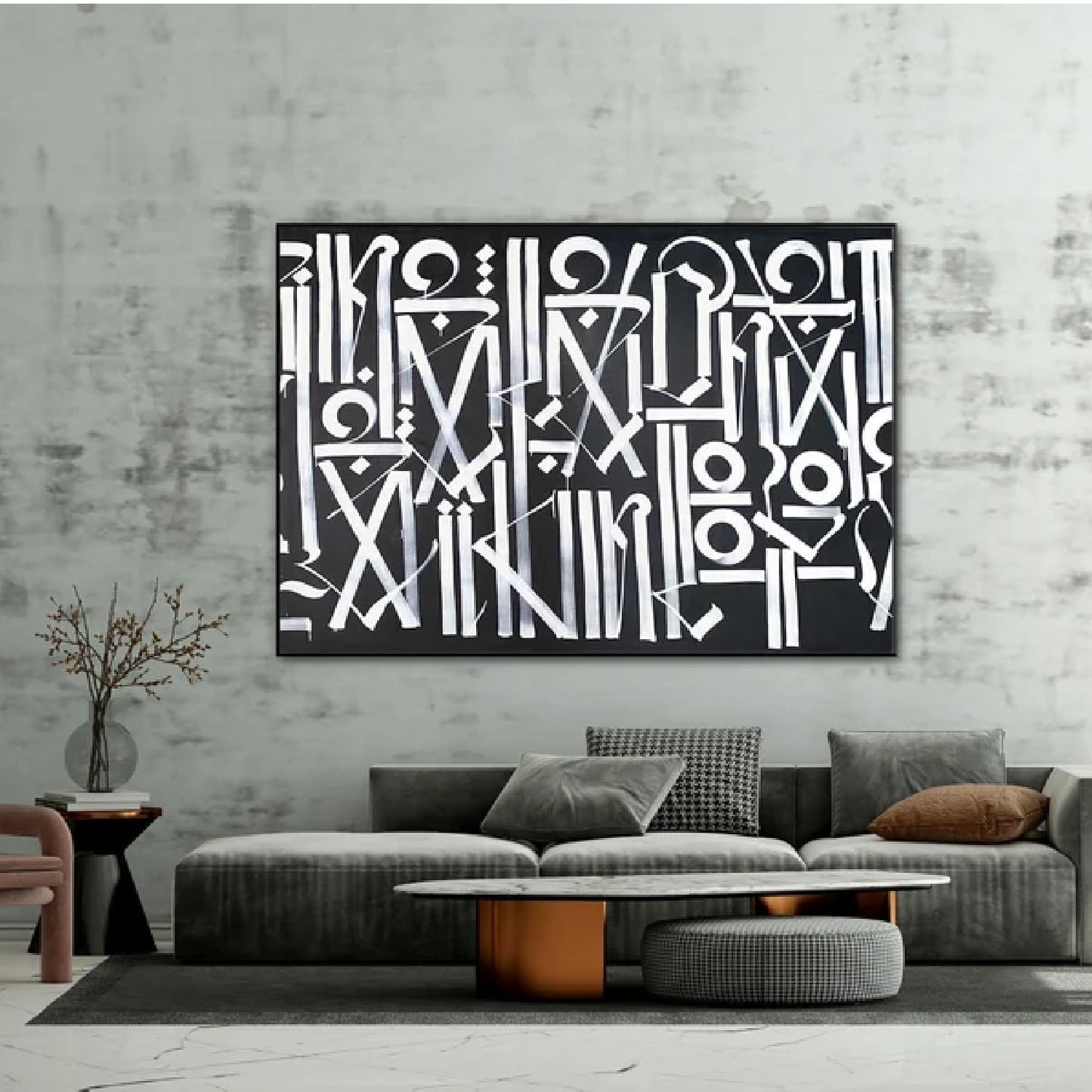 Black and White Retna Calligraffiti Oil Painting